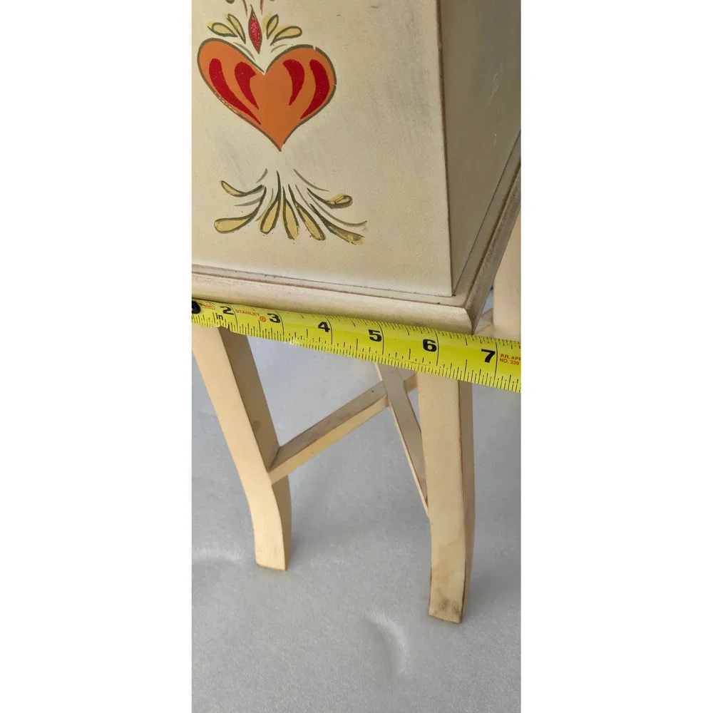 Vintage Hand Painted Floral Heart Wooden Jewelry Armoire Mini Vanity Chest 16in